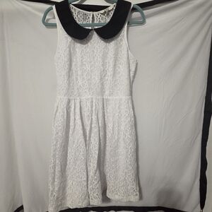 BB Dakota White Lace Dress with Black Peter Pan Collar